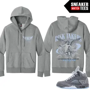Wolf Grey 5s Sneaker Match Zip Up Hoodie – Heather Light Grey Risktakers Worldwide