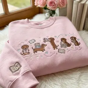 [Made in US] Embroidered Dachshund Book Lover Shirt, Reading Wiener Dog Tee, Bookish Shirt, Dog Moms Gift