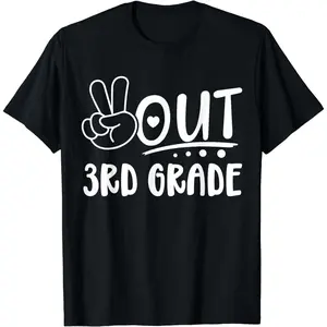 Cotton Tee Short Sleeve Last Day of School Peace Out Third 3rd Grade Teacher Kids T-Shirt for Men Women Comfort Fit Top Unisex
