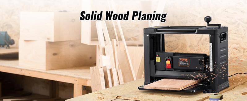 VEVOR Thickness Planer,  Single Speed, 13" Width Worktable Benchtop Planer, Two-Blade, 15-Amp 1800W Powerful Motor, 12" Extended Infeeding Table, Low Noise for both hard & soft wood material removal