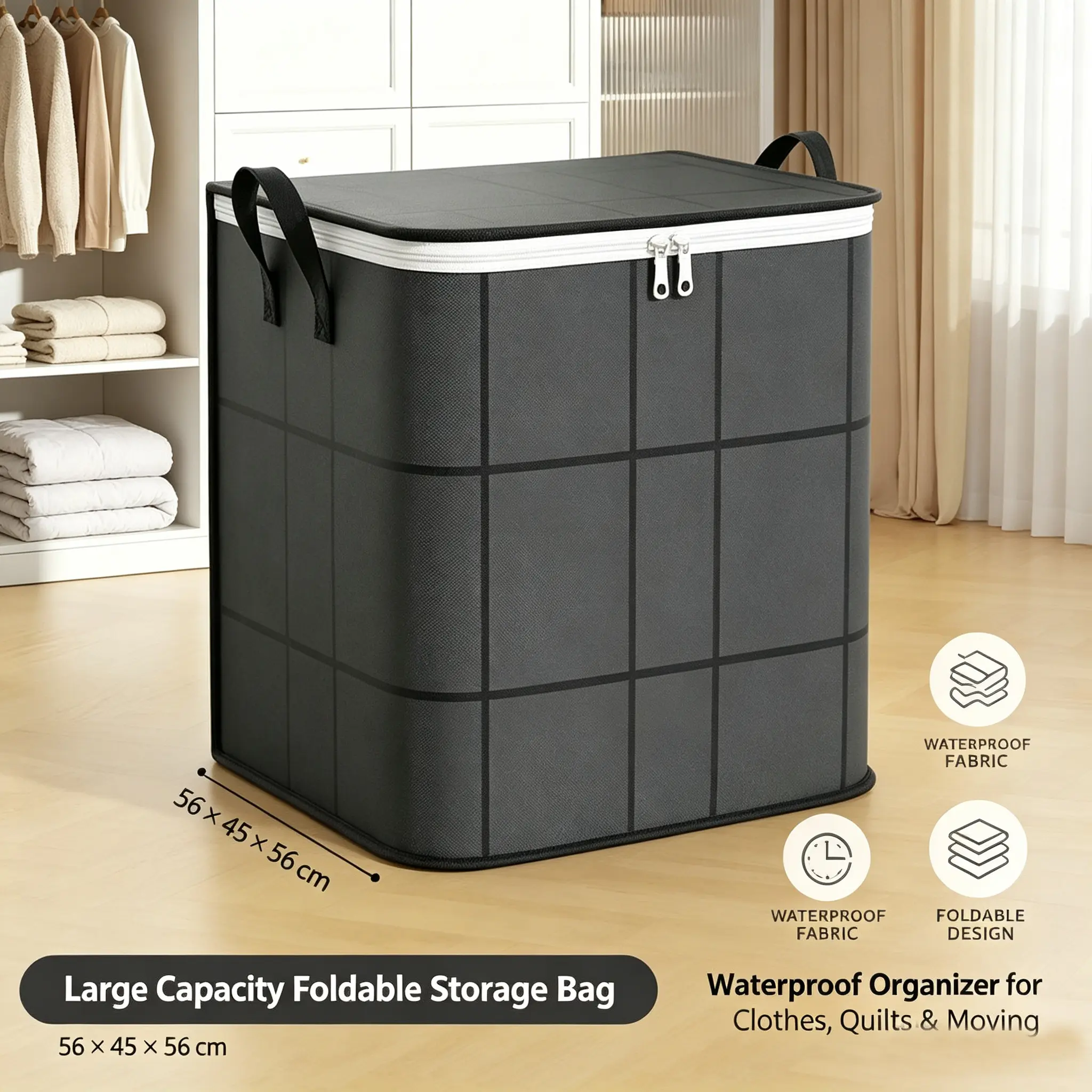 Spacious Moving Storage Bin, Zippered Organizer for Quilts, Bedding & Sweaters, Large Capacity Fabric Bag for Moving Day, Closet  Use