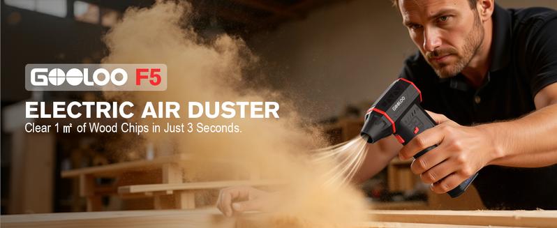 GOOLOO F5 Compressed Air Duster, Dual Removable Batteries, 180,000RPM Electric Air Duster, 3-Gear Adjustable Mini Handheld Leaf Air Blower Cordless for Car Detailing, PC, Keyboard, Snow Cleaning