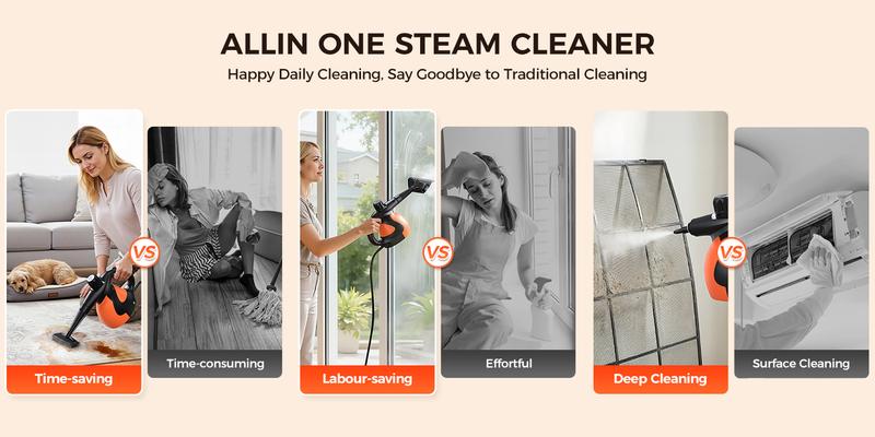 Pressurized Handheld Steam Cleaner, Chemical-Free Multi-Surface Steamer with 9 Accessories for Kitchen, Bathroom, Car, Appliances & Home Cleaning
