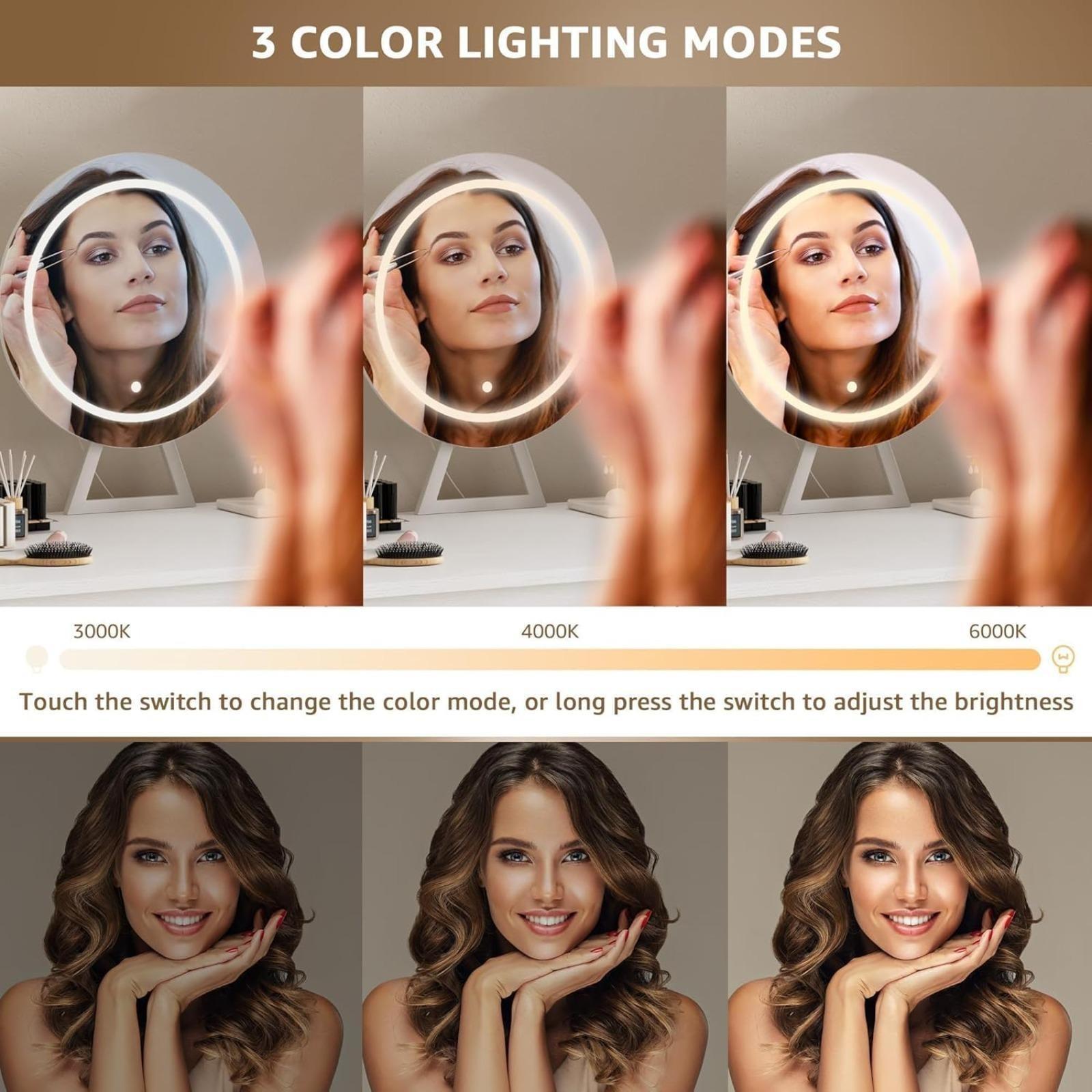 Gold Vanity Desk with Mirror and Light- Makeup Vanity Set Table with Chair, Storage, Lighted Mirror, 4 Large Fabric Drawers & Power Outlet, Dressing Table Vanities for Girls Bedroom Get Free Gift