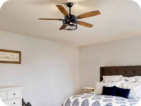 EDISHINE 52 Inch Farmhouse Ceiling Fans with Lights, Remote Control, 5 Wooden Blades, Dimmable, Timer, 6 Speeds Reversible DC Motor, Rustic Lighting & Ceiling Fan for Bedroom Living Room, UL Listed-HCFR01A