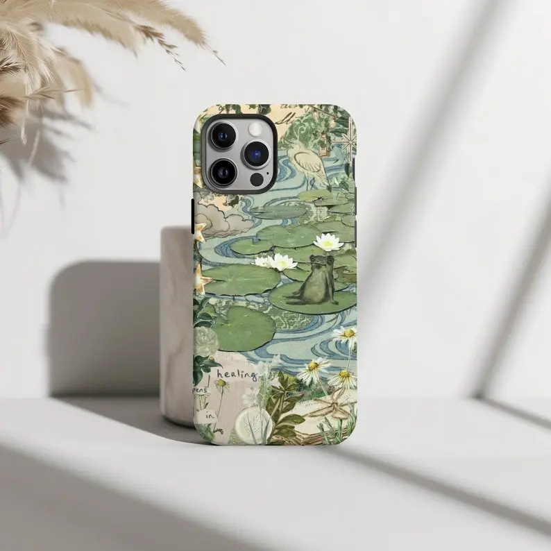 Vintage Frog Pond Phone Case Collage, Frog Art Phone Cover, collage phone case, For iphone 17 pro case iphone 16 pro max case 15 14 13 12 11 & Samsung S25 S24 Ultra