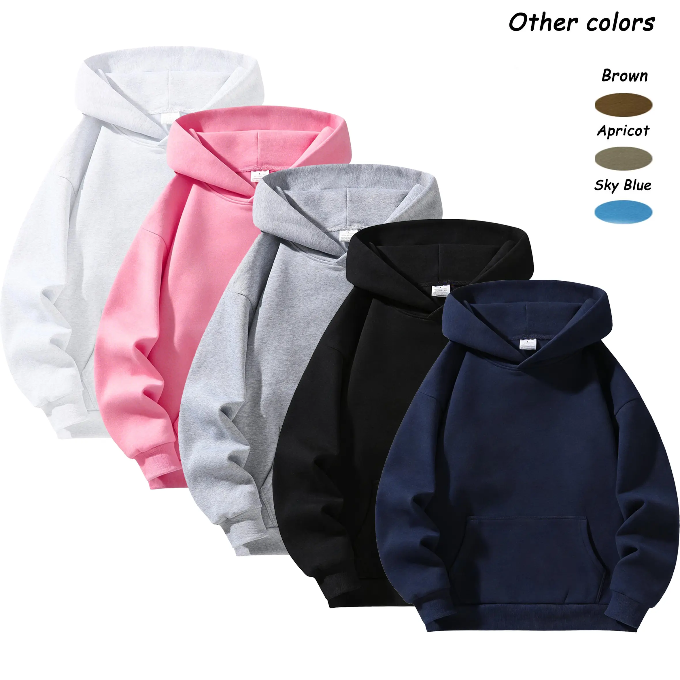 Minimalist, relaxed-fit hoodie sweatshirt featuring a classic solid color and a large kangaroo pocket at the front; American retro style for everyday outings and casual wear, versatile pullover design.
