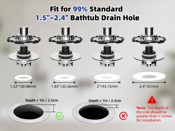 Hibbent Bathtub Drain Stopper with Visible Top Hair Catcher, Innovative 3 in 1 Pop-up Bathtub Strainer Fit for Standard 1.5 to 2.4in Drain Hole, with Detachable Stainless Steel Filter Basket, Chrome