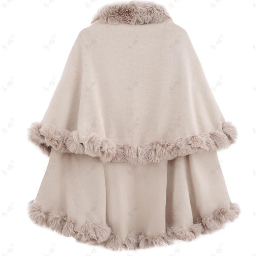 Wool Collar Double-Layer Imitation Cashmere Cape Shawl Knitted Cardigan Jacket for Women Autumn Winter Warmth & Style