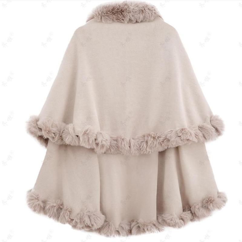 Wool Collar Double-Layer Imitation Cashmere Cape Shawl Knitted Cardigan Jacket for Women Autumn Winter Warmth & Style