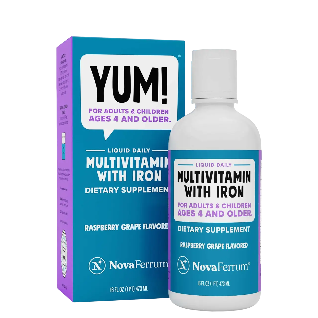NovaFerrum Yum 16 Fl Oz - Multivitamin with Iron for Kids & Adults