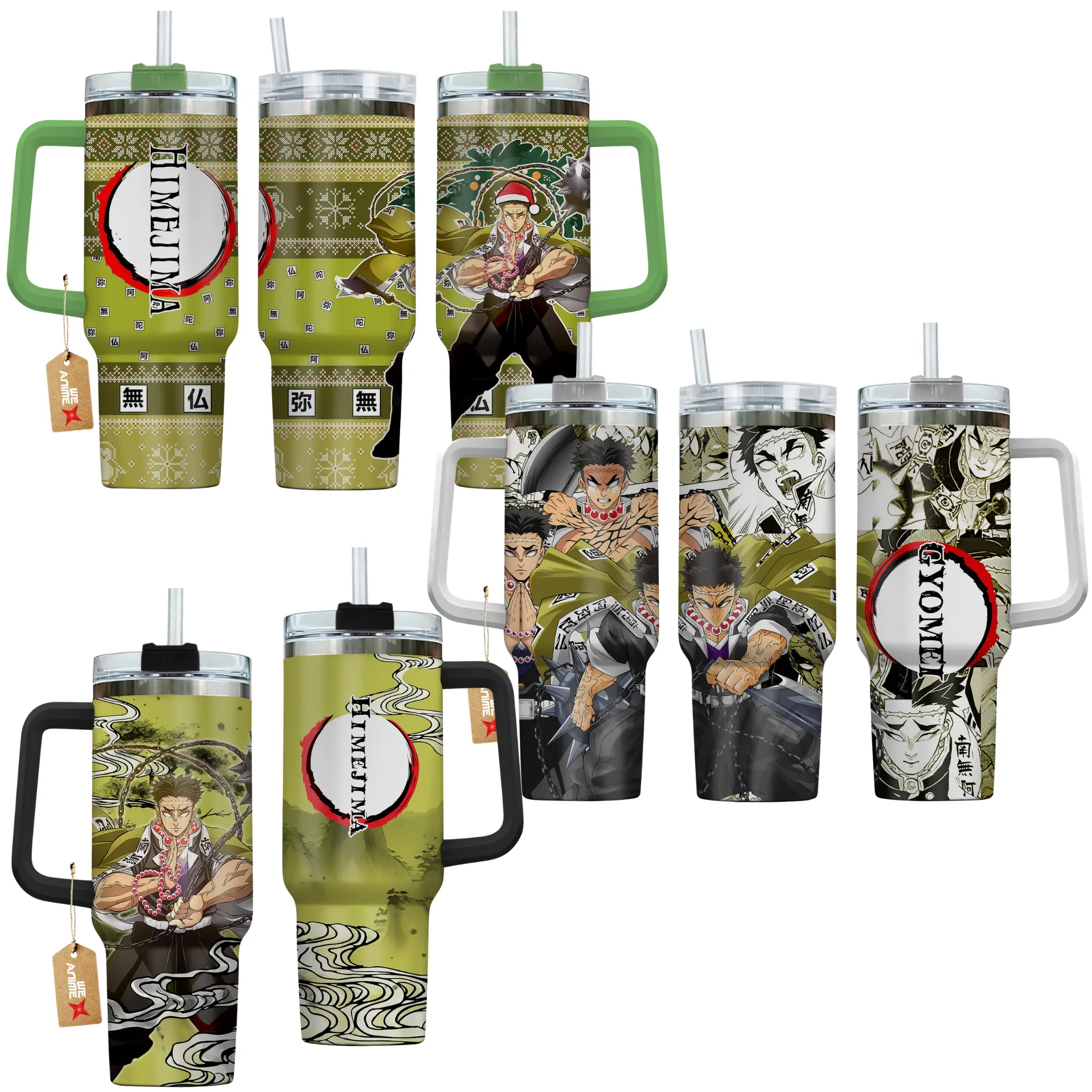 Gyomei Himejima Demon Slayer: Kimetsu No Yaiba Anime Manga - 40oz Tumbler Stainless Steel with Straw, Lid and Handle - Double Wall Insulated Flasks – Perfect Gift for Fans