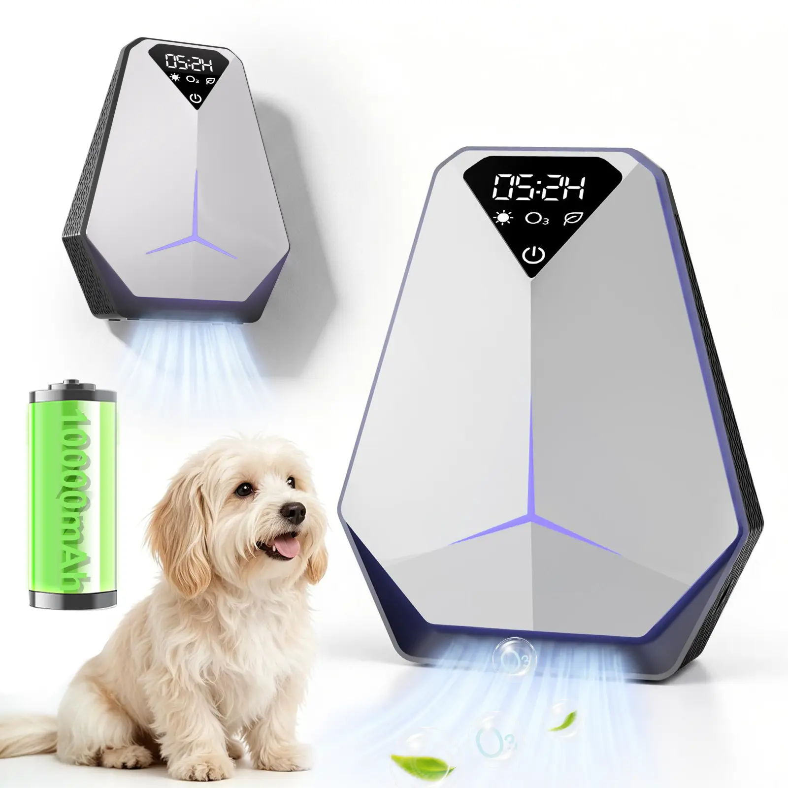 [DOCHEN] 3-in-1 Cordless 10000mAh Rechargeable Air Purifier - Ionizer, Ozone Generator, LED Light, Separate Controls, Timer, EPA Safe, Mountable/Standable, Portable Size, Optionally Powered, Multi-Mode Control, Odor Eliminator for Bedroom, Made Of Abs