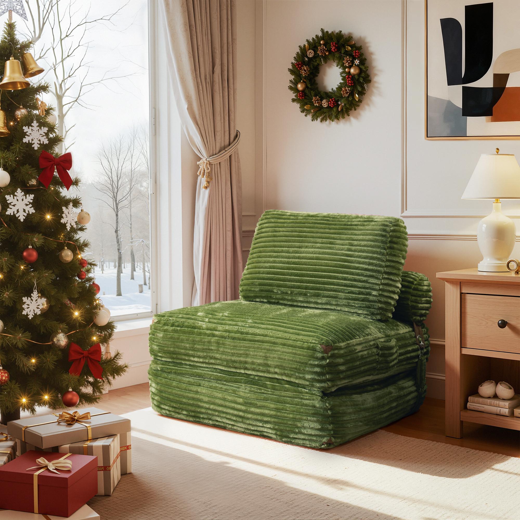 OOSWIFT 36''Corduroy Folding Sofa Bed, Convertible Sleeper Chair with Pillow Foldable Mattress with Back Support; Single & Double Size