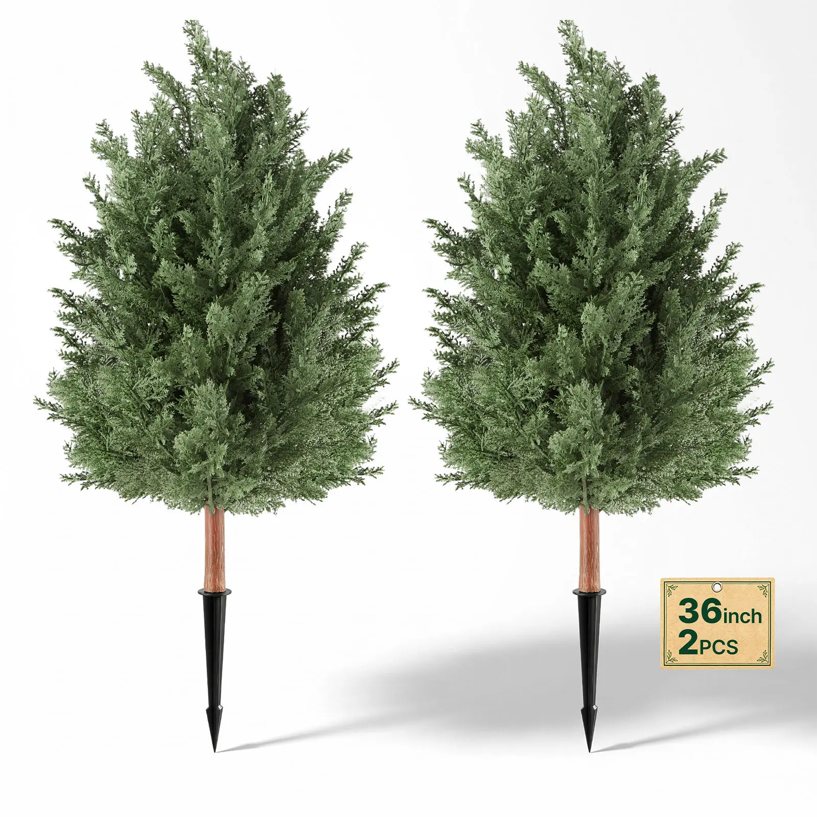 VEVOR 3 Ft Artificial Topiary Cedar Bush 2-Piece Set - PE Plastic Fake Shrubs with Ground Spikes, Artificial Plant Decor for Indoor/Outdoor Room Decor, Front Door, Porch, Garden, Two Piece Set