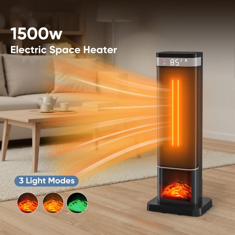 【Clearance Deal】24inch Space Heaters for Indoor Use, Portable Heater with 3 Light Colors, Adjustable Thermostat with Remote, Tip-over Protection Up to 95°F, 60°Oscillation,stop operating 30 seconds after the power is cut off.