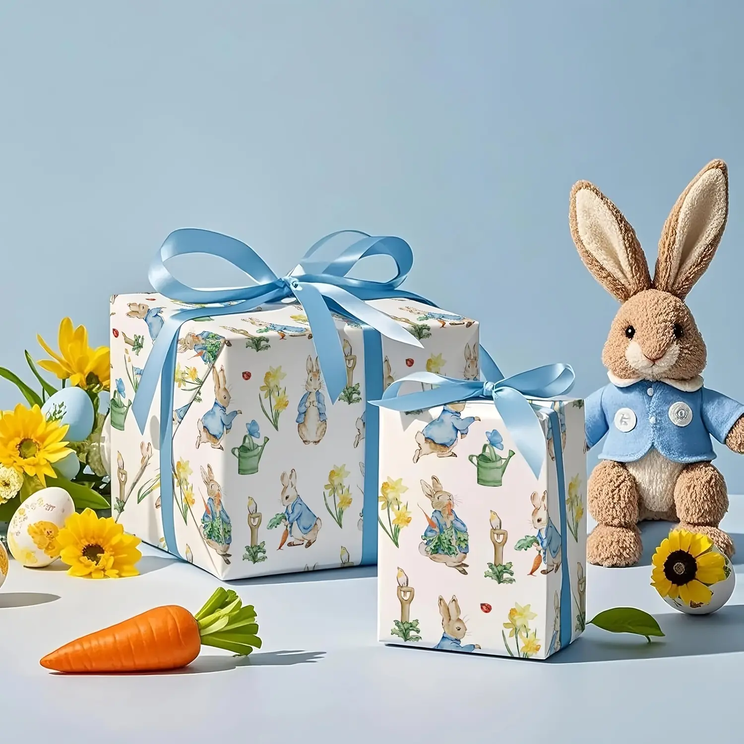 Pastoral Style Fresh Bunny Flower Leaf & Watering Can Pattern Gift Wrapping Paper Roll - Quality Material, 58x23in, Ideal for Mother’s Day Gift Wrapping, Party Decorations & Craft Projects