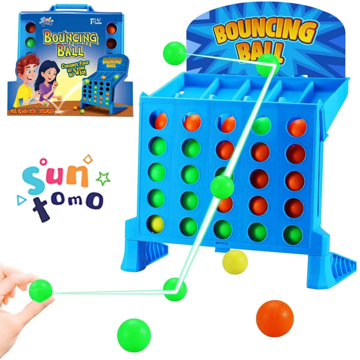 Suntomo Linking 4 Shots Game, Bounce Off Party Game Jumping Ball Tabletop Game for Kids, 4 in a Row Parent-Child Interaction Board Game Educational Toy for Family Travel Outdoor