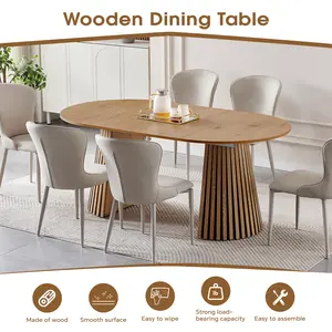 39.37-70.87 Inche Extendable Dining Table, Space Saving Oval Wood Tabletop & Slatted Legs, Flexible Multi-Functional for Kitchen Office Living Room, Natural Wood Color