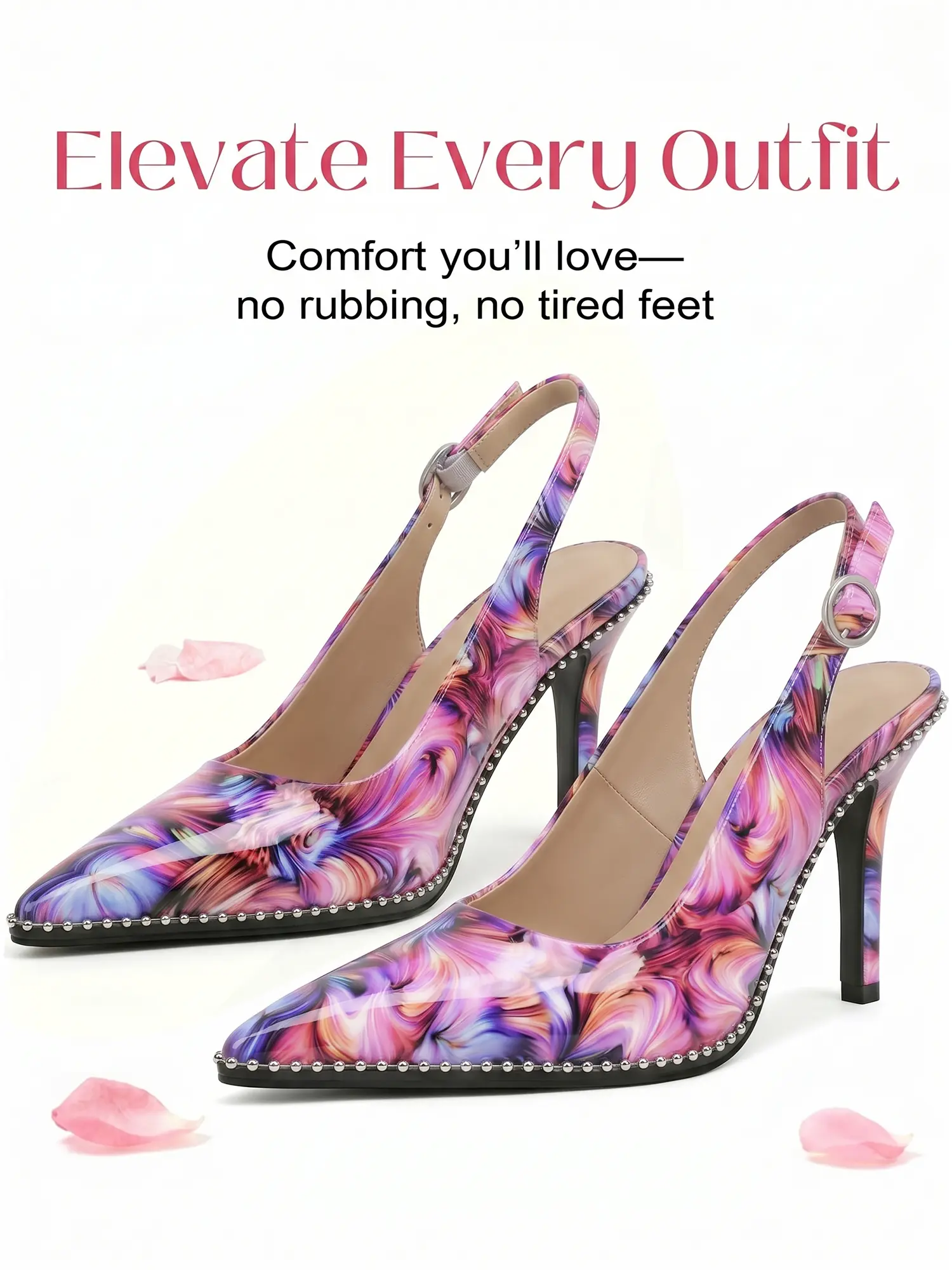 Zamikoo Women’s Beaded Slingback Stiletto Heels - Pointed Toe Patent Leather PVC Opera Pumps with Adjustable Buckle, 90mm/3.5" Stiletto Lift, Design-Focused Footwear for Wedding, Party, Adjustable Buckle Adapts To Your Foot