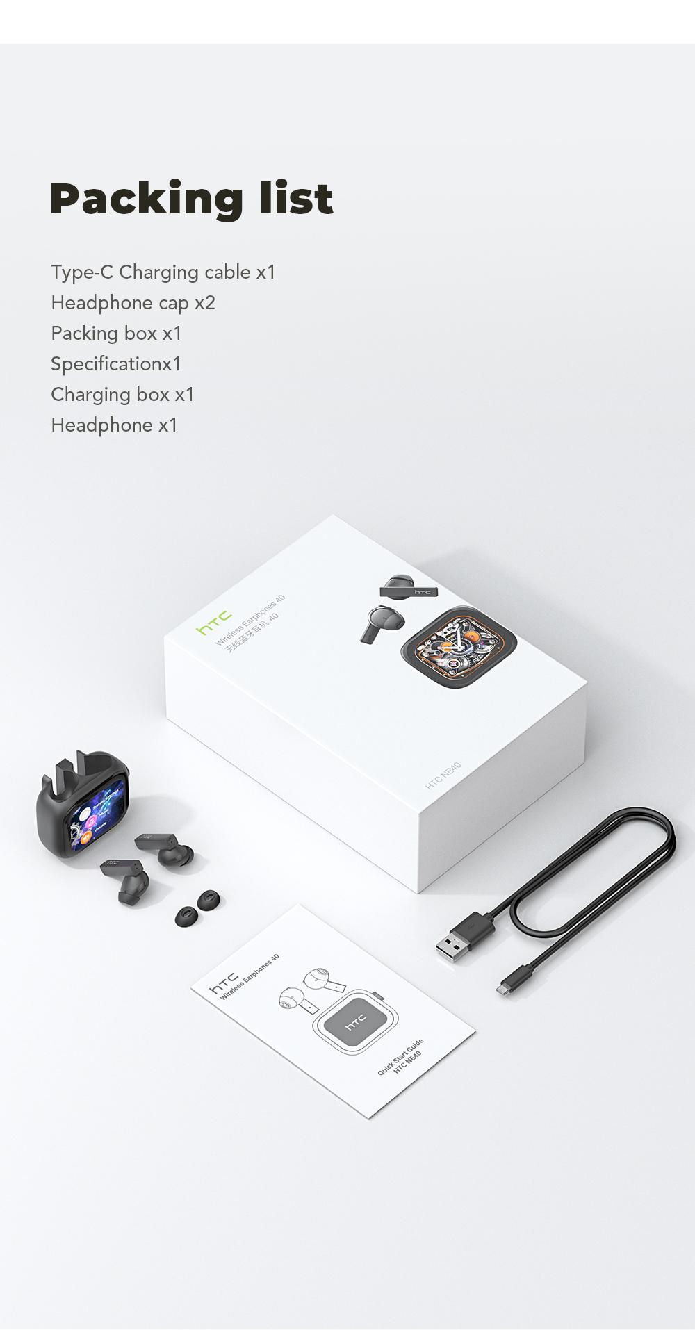 HTC NE40 Bluetooth 6.0 Earphones LED Display High Fidelity Waterproof Wireless Earphones, TWS Touch Control Earbuds, Suitable for Office, Sports, Study and Audio Calls | Built-in Microphone | Earphones