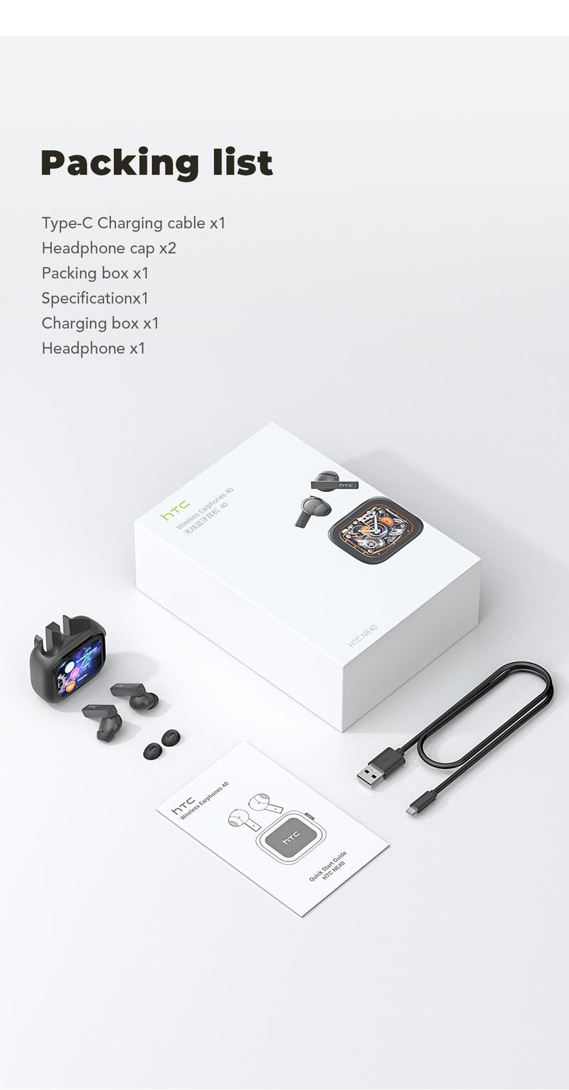 HTC NE40 Bluetooth 6.0 Earphones LED Display High Fidelity Waterproof Wireless Earphones, TWS Touch Control Earbuds, Suitable for Office, Sports, Study and Audio Calls | Built-in Microphone | Earphones
