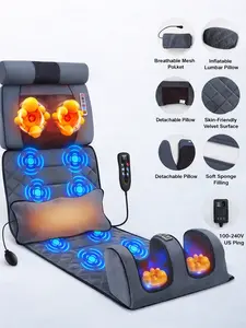 Ultimate Full Body Massage Mat with Heat Movable Shiatsu Neck Back Massager Pillow & Foot Massager 10 Vibration Motors 9 Modes 3 Heating Pads for Home Travel