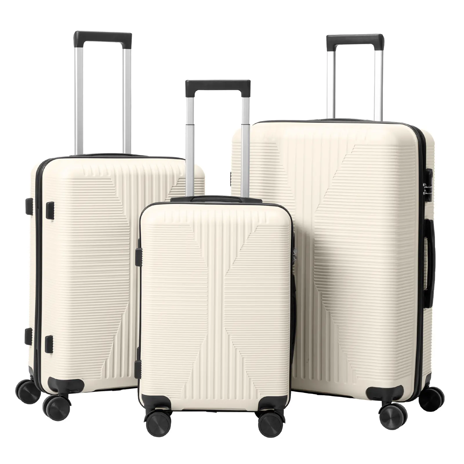 3-Piece Lightweight Luggage Set, Cream PP Hardshell Carry-On and Checked Travel Bags with Combination Lock for Weekend Getaways