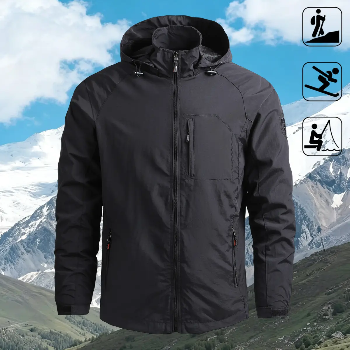 JOGWAVE Men's Autumn/Winter Polyester Softshell Jacket, Hooded Outerwear with Multiple Zippered Pockets - Abrasion-Resistant, Thickened, Windproof, Tear-Resistant, Stretch, Machine-Washable - for Outdoor Hiking, Work