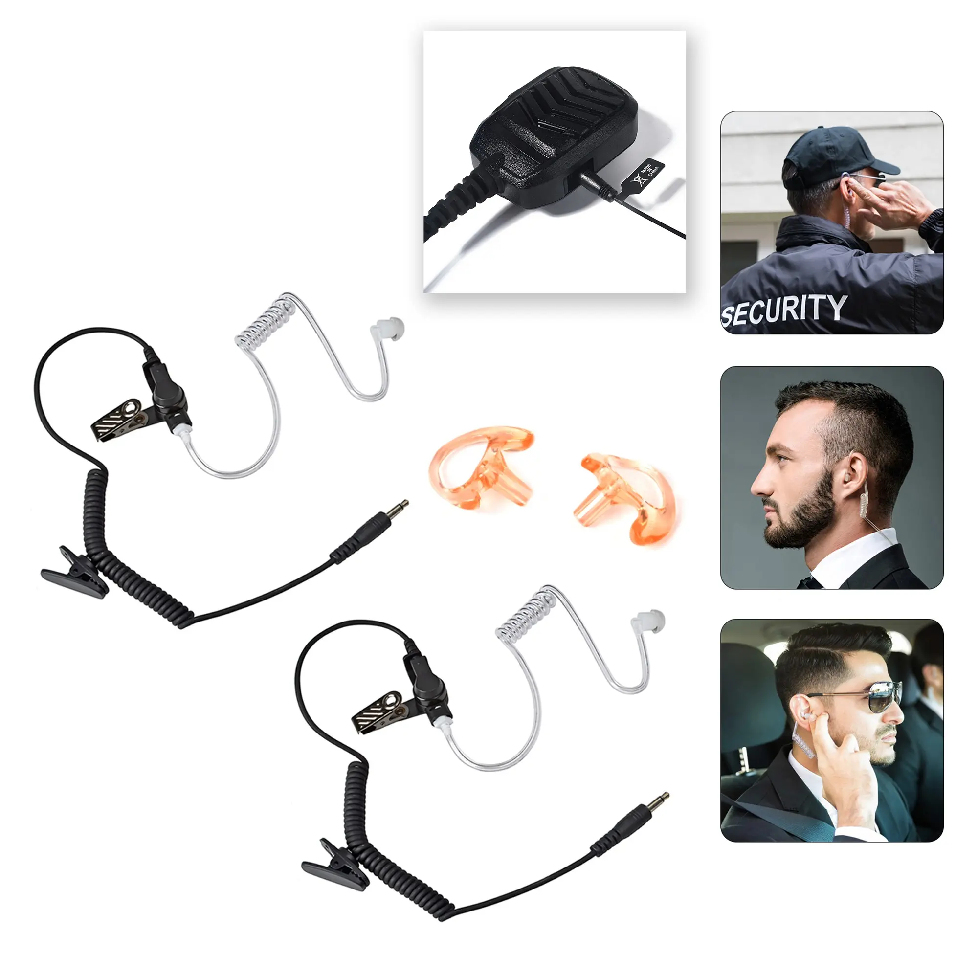 YNIBST 3.5mm Audio Receiver/Listen Only Surveillance Radio Earpiece, Earphones, Headphones with Acoustic Coil Tube Walkie Talkie Headset for Security, Police Use, Compatible with Two-Way Radios, Radio Speaker Mics Jacks with Medium Earmolds 2 pack