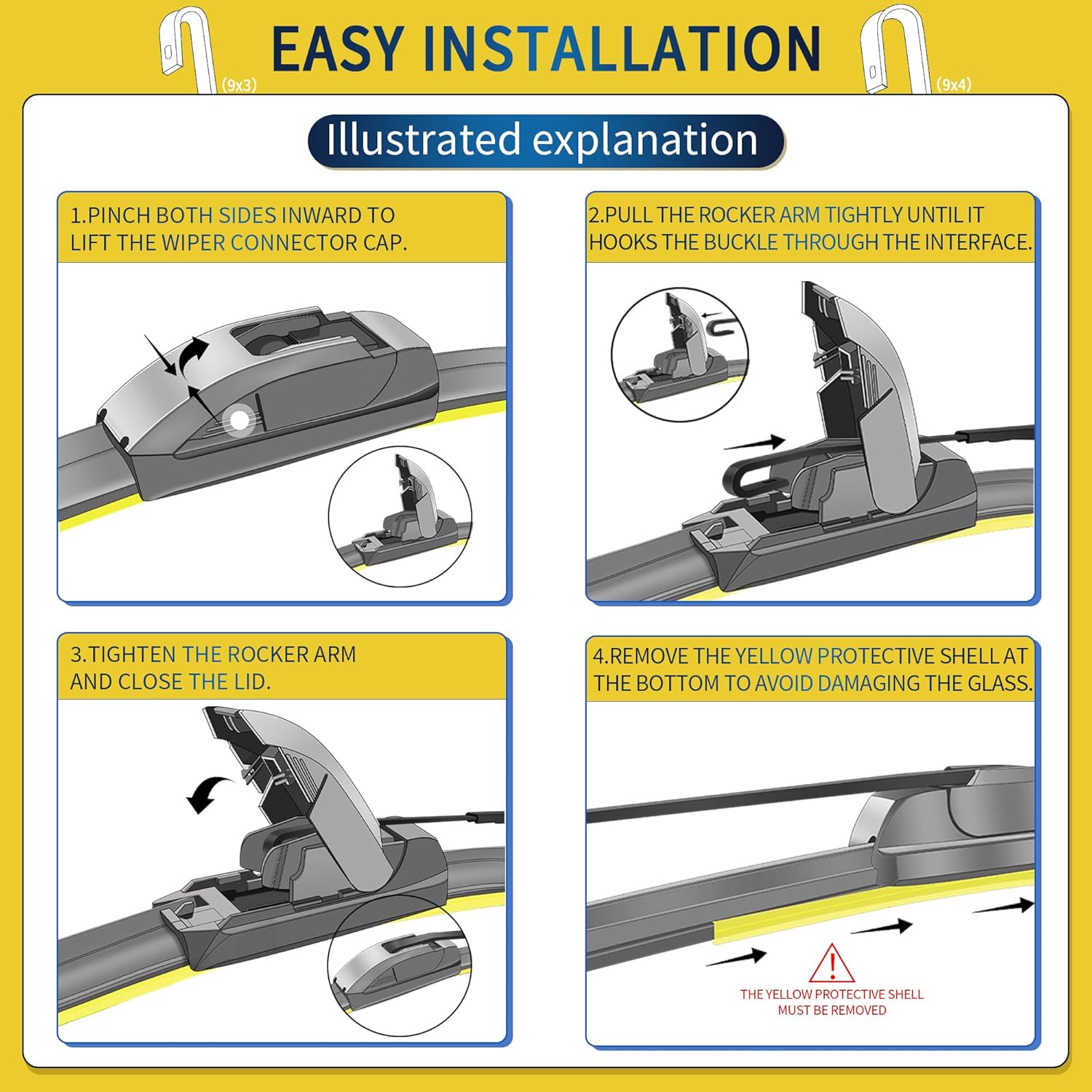 Quality Automotive Front Windshield Wiper Blades Universal J/U Hook 22inch - 2 Pack Replacement for My Car.