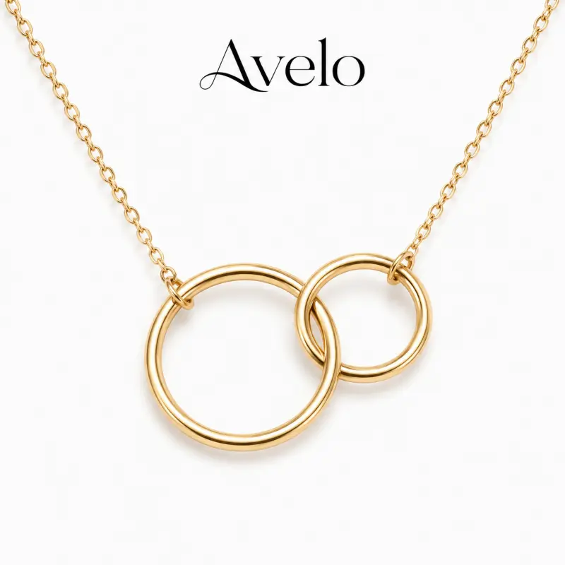 Minimalist Double Circle Necklace for Women, Gold Interlocking Rings Pendant Necklace, Dainty Layering Jewelry Gift, Layered Gold-Tone Necklaces, Multi-Ring Metallic Necklaces