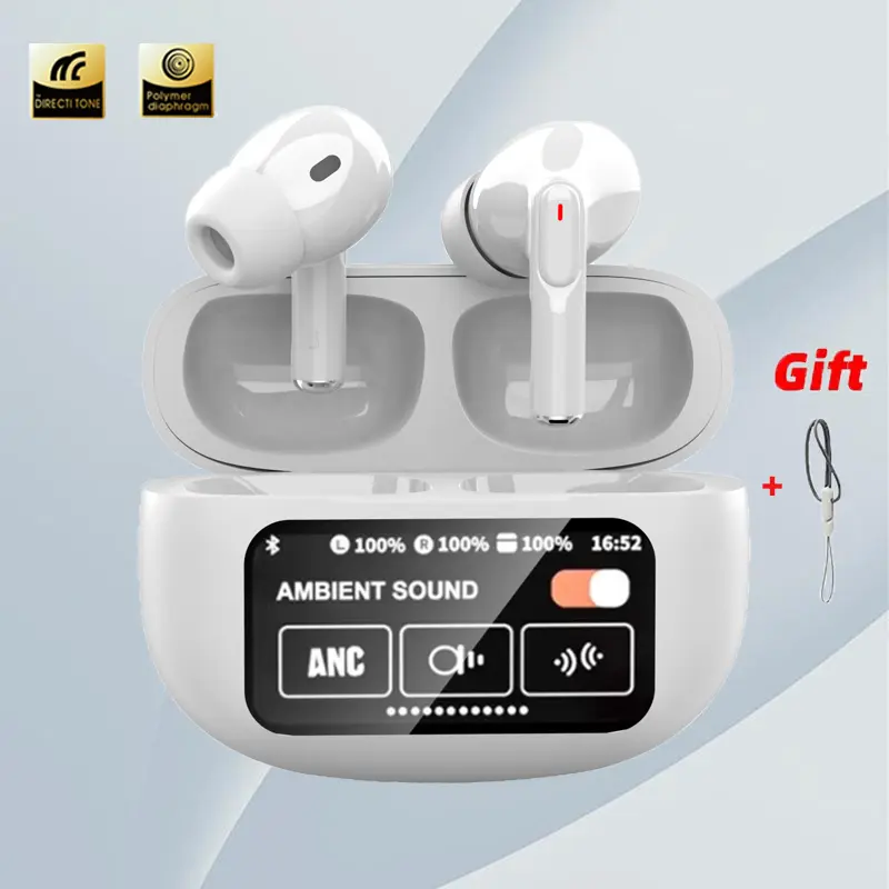 Wireless Active Noise Cancellation Earbuds, BT5.4 Touch Screen Headphones, Premium Sound Long Distance Connection Headset with Charging Case, Light-Weight Earbuds Built-in Microphone, Gifts,back to school,back to school haul