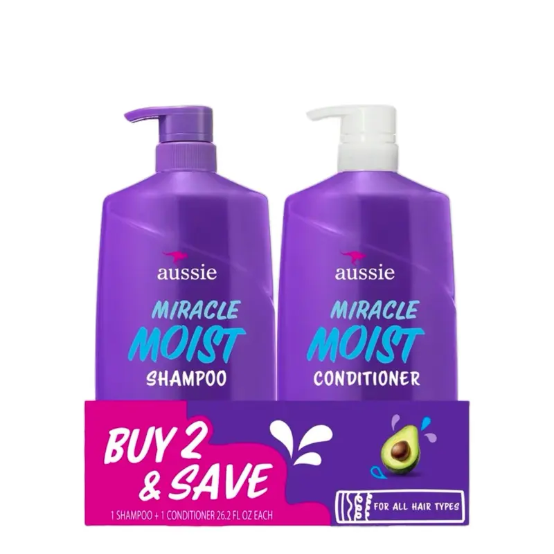 Aussie Miracle Moist Shampoo & Conditioner Multi-Pack - Cleanser, Hydrating Moisturizer Haircare Set for Adults All Hair Types, 26.2 fl oz, P&G, Non-Toxic
