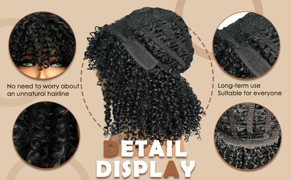 [2025 Super Deal] Clicli Crimped Wigs Jerry Curly Human Hair Wigs With Bangs Virgin Burmese Curly Wig Glueless Afro Kinky Curly Wig For Women Blackfriday