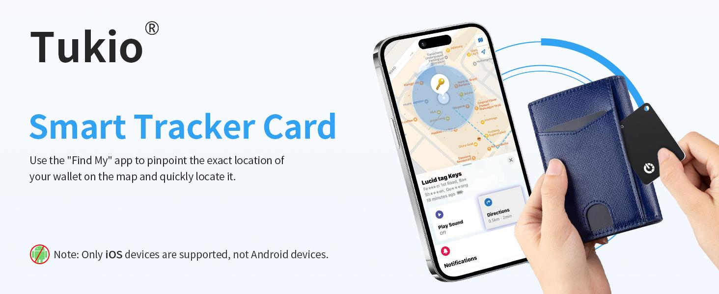 [Spring Deals] Tukio Wallet Tracker Card, Wireless Charging Wallet Locator, Smart Tracker for Wallet(iOS Only), Wireless Positioning Tracker, Luggage, Phone, Passport & Other Items Tracking