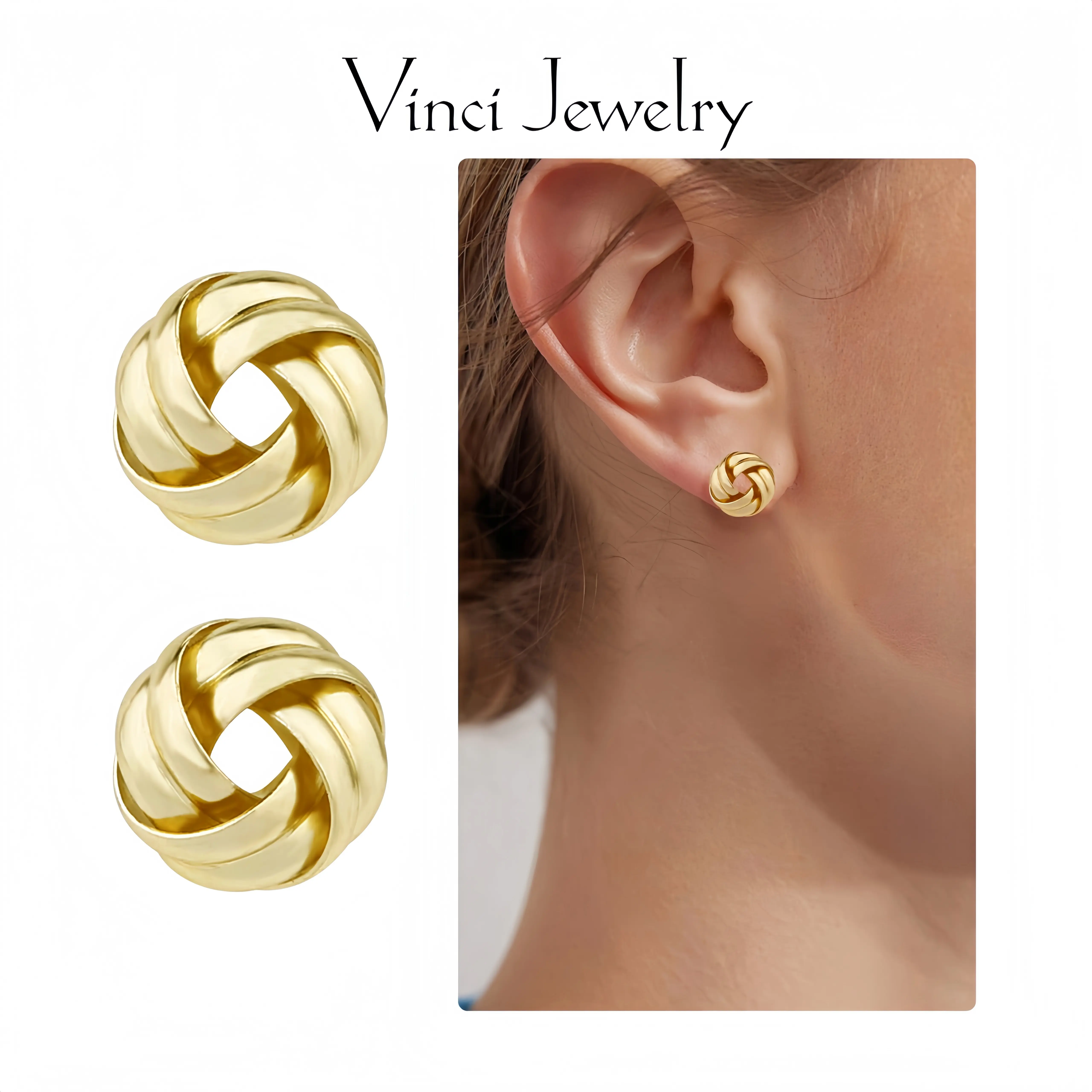 14K Gold Plated S925 Stud Earrings Elegant Love Knot Design 925 Sterling Silver Earrings Gift for Women for Daily Wear