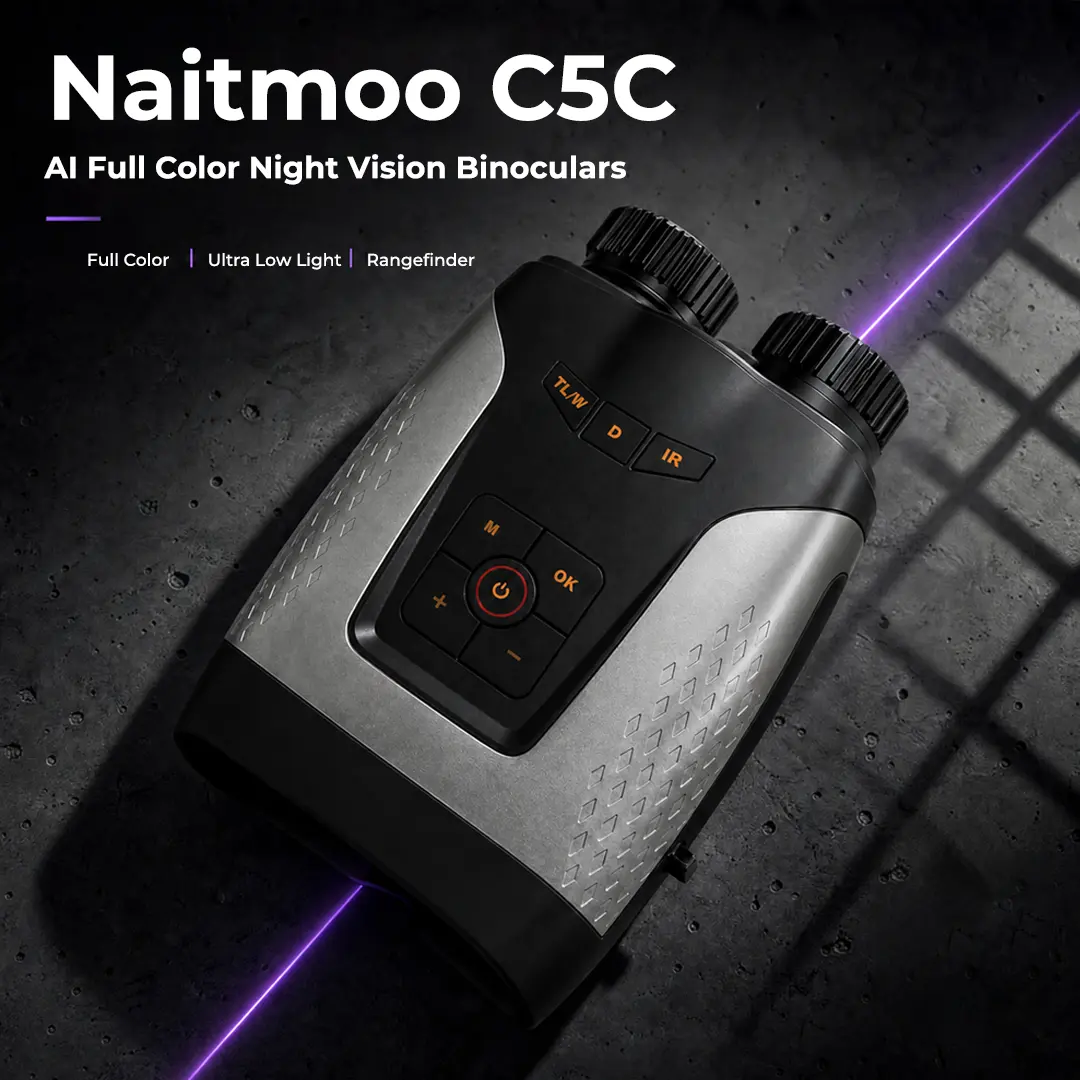 Naitmoo C5C Full Color Night Vision Binoculars with Laser Rangefinder | AI Low Light Digital Night Vision, 8X Zoom, 2K Photo Video Recording for Wildlife Hunting Camping
