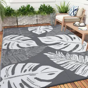 Leaf Print Outdoor Rug Foldable Garden Decor Rug with 4 Pegs and Storage Bag Double-Sided Reversible Plastic Grass Rug Portable for Porch Patio Picnic Beach RV