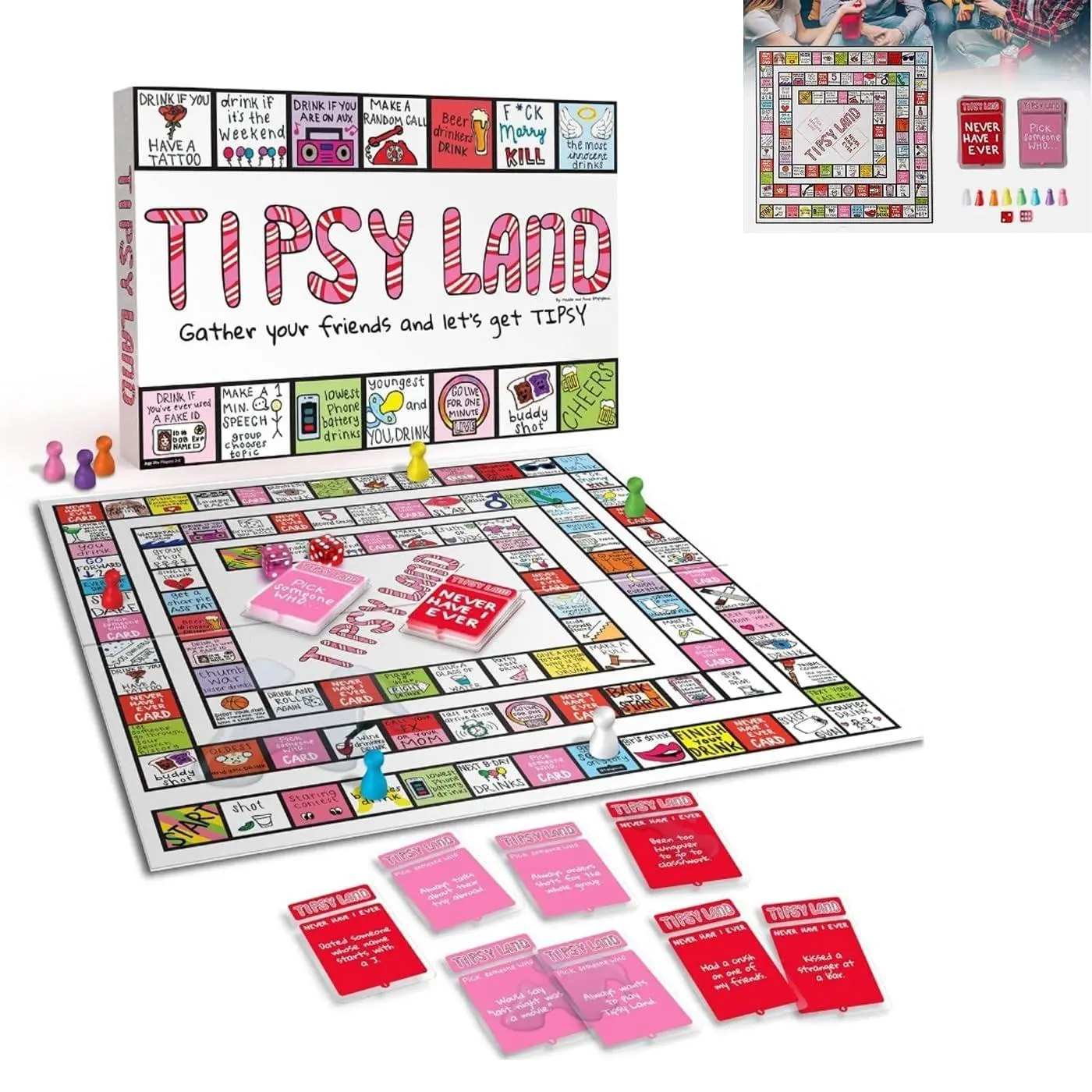 TIPSY Board Game LAND Hilarious Adult Board Game| Group Game for Game Nights, Parties and More| Fun Challenges, Dares & Mini-Competitions| 3-8 Players