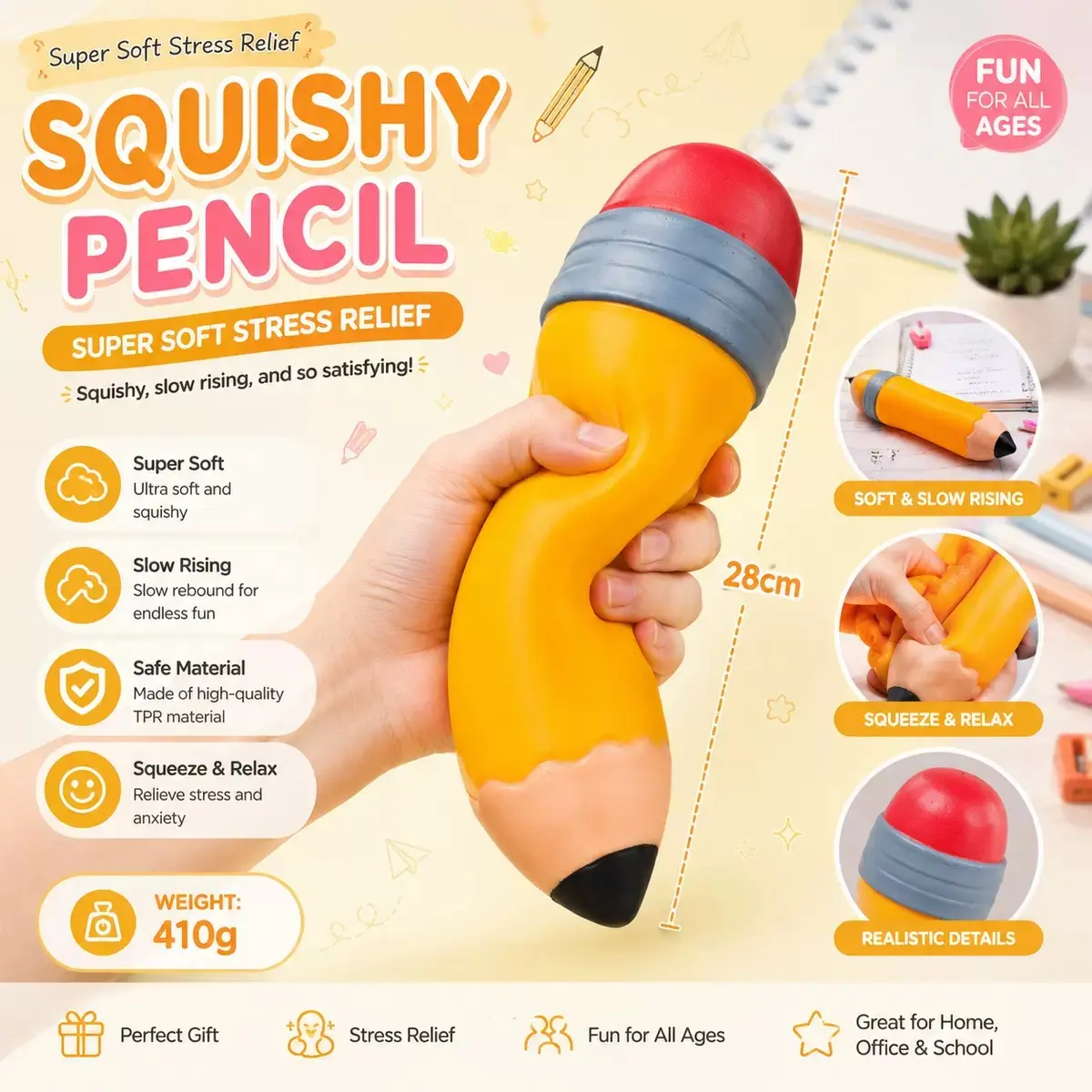 super big Novelty Oversized Pencil Squishy  Slow Rising Soft Squeeze Fidget Play Toy Stress Relief Squishy Squishy Sensory Fidgets