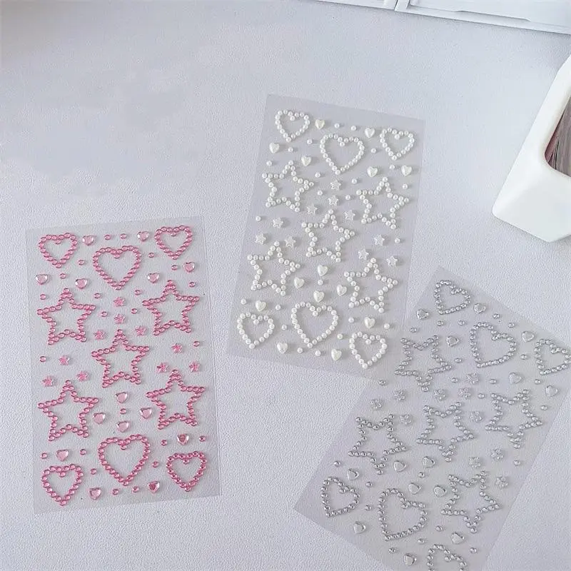 Rhinestone Heart & Star Shaped Sticker Sheets (3 Counts), Self Adhesive Decorative Sticker, DIY Decals for Scrapbooking, Journaling, Gift Wrapping, Art & Crafts Stickers, Scrapbook Accessories, Sticker Packs