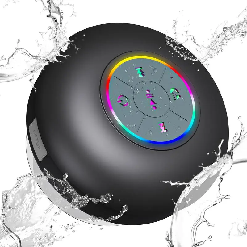 Waterproof Shower Bluetooth Speaker with Suction Cup, Portable Mini Wireless Speaker RGB LED Light, Hands-Free Call Bathroom Speaker For Shower Outdoor