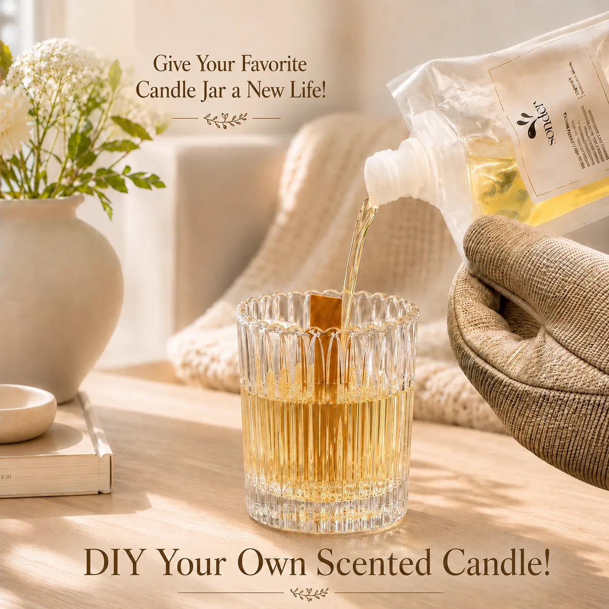 SONDERY Aromatherapy Scented Candle DIY Refill Kit - 21.2 oz/600g Natural Soy & Beeswax Blend, 4 Wax Bags, 8 Wooden Wicks, 4 Metal Bases, Easy Crafting, Multiple Scents, Beginner-Friendly Supplies for Aroma Therapy