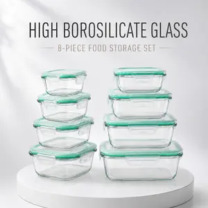8 Pack Premium Glass Food Storage  - Airtight, Leak-Proof, Microwave, Oven, Freezer and Dishwasher Safe - BPA Free, Stain-Resistant, Easy-Clean Design for   and Bento Boxes Kitchen Utensils Lid Set Silicone Stackables