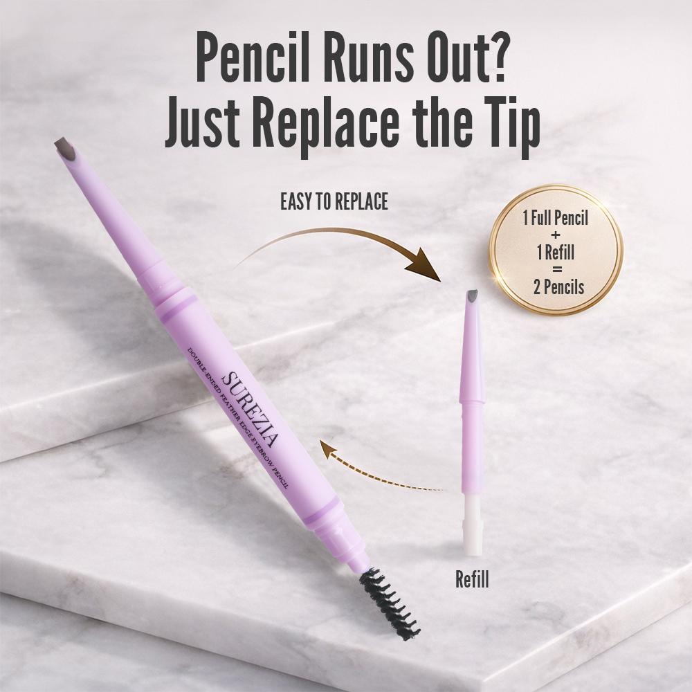 SUREZIA Feather Edge Brow Pencil 3-in-1 Kit (Pencil + Refill + Sanding Sponge) Dual-Effect Tip for Two Looks Stays Sharp