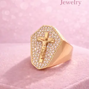 Men Gold plated crucifix ring Hip Hop vintage style BS Jewelry