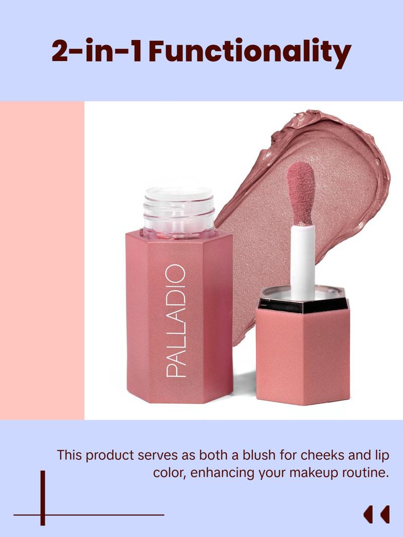 Palladio Liquid Blush for Cheeks & Lips 2-in-1 Makeup Face Blush, Weightless Cream Formula, Smudge Proof Long-Wearing Pigmented Blush, Natural Look Makeup Face Blushes, Shimmer & Satin Shades