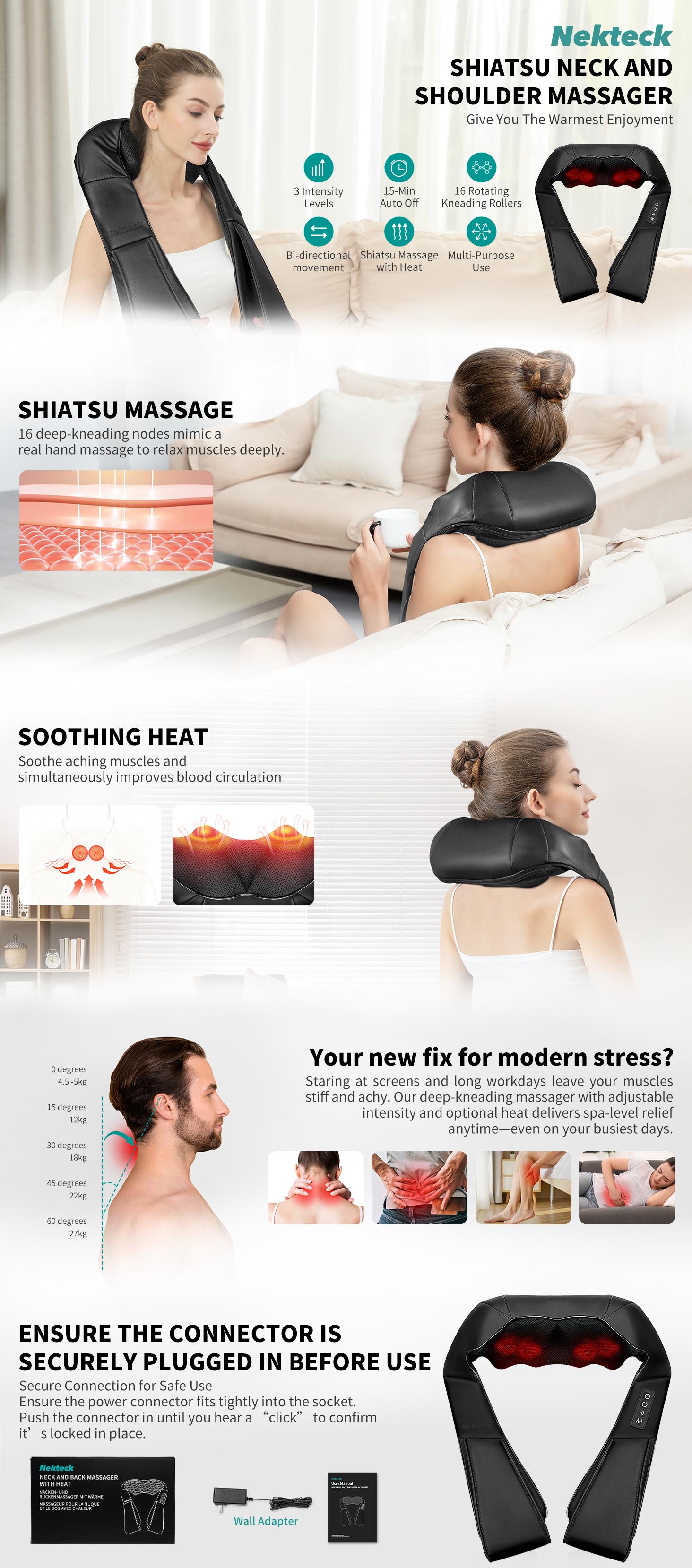 Shiatsu Neck and Back Massager with Soothing Heat, Ergonomic 8 Deep-Kneading Massage Nodes with Heat Electric Shiatsu Back Massager for Neck Shoulder & Body Muscle Relief Portable 12V DC Power Supply - Black Shiatsu Neck and Back Massager with Soothing Heat, Ergonomic 8 Deep-Kneading Massage Nodes with Heat Electric Shiatsu Back Massager for Neck Shoulder & Body Muscle Relief Portable 12V DC Power Supply - Black