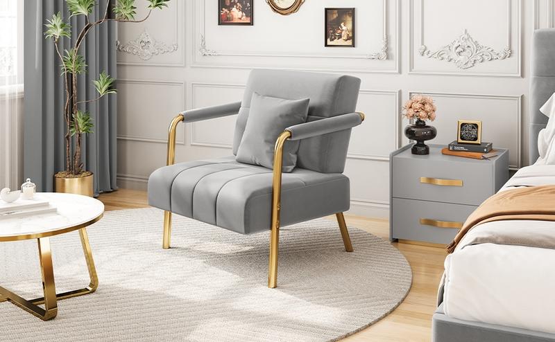 Yaheetech Velvet Accent Armchair with Cozy Pillow, 30″ W Oversized Lounge Chair with Gold Metal Frame for Living Room Bedroom Office